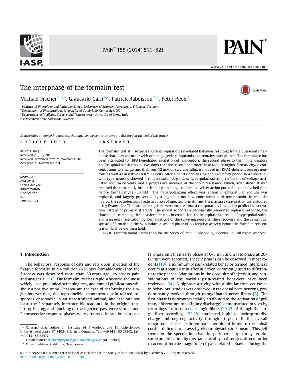 The interphase of the formalin test