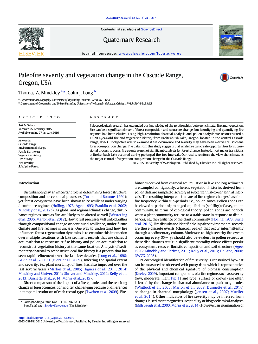 Paleofire severity and vegetation change in the Cascade Range, Oregon, USA