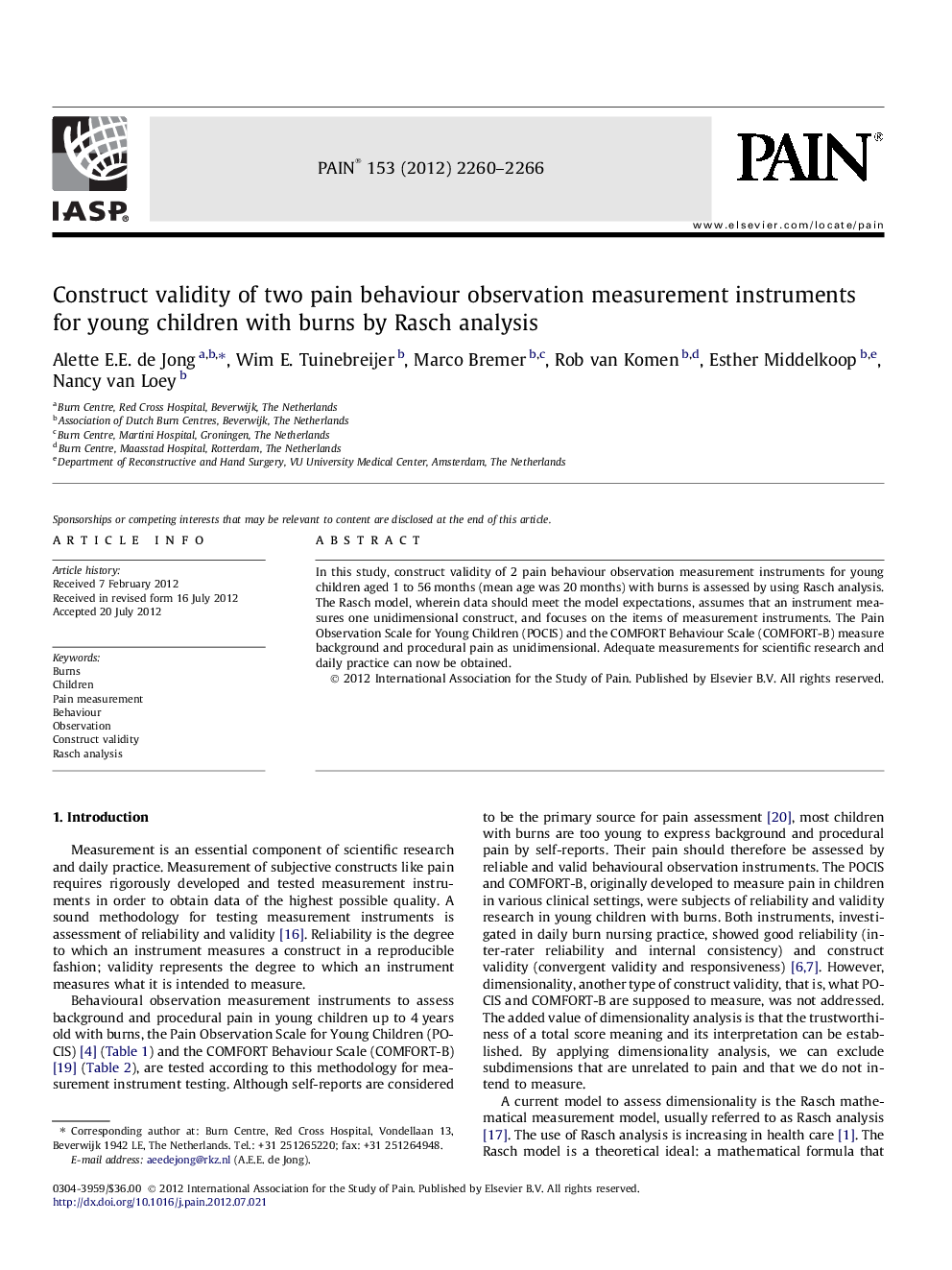 Construct validity of two pain behaviour observation measurement instruments for young children with burns by Rasch analysis