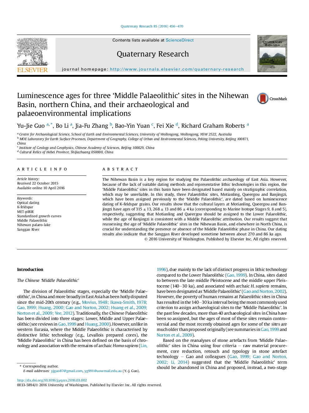 Luminescence ages for three ‘Middle Palaeolithic’ sites in the Nihewan Basin, northern China, and their archaeological and palaeoenvironmental implications