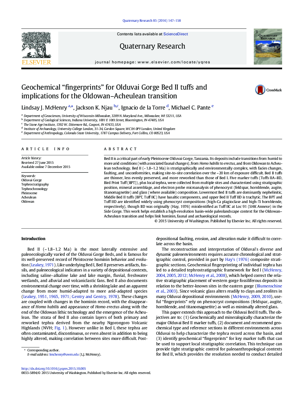 Geochemical “fingerprints” for Olduvai Gorge Bed II tuffs and implications for the Oldowan–Acheulean transition