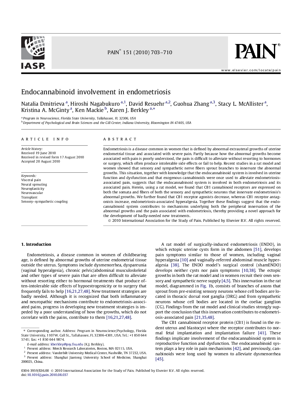 Endocannabinoid involvement in endometriosis