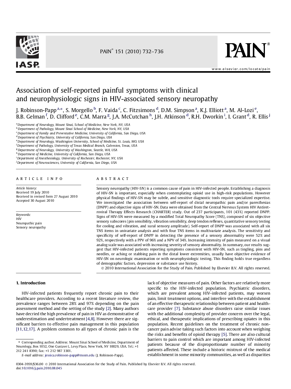 Association of self-reported painful symptoms with clinical and neurophysiologic signs in HIV-associated sensory neuropathy