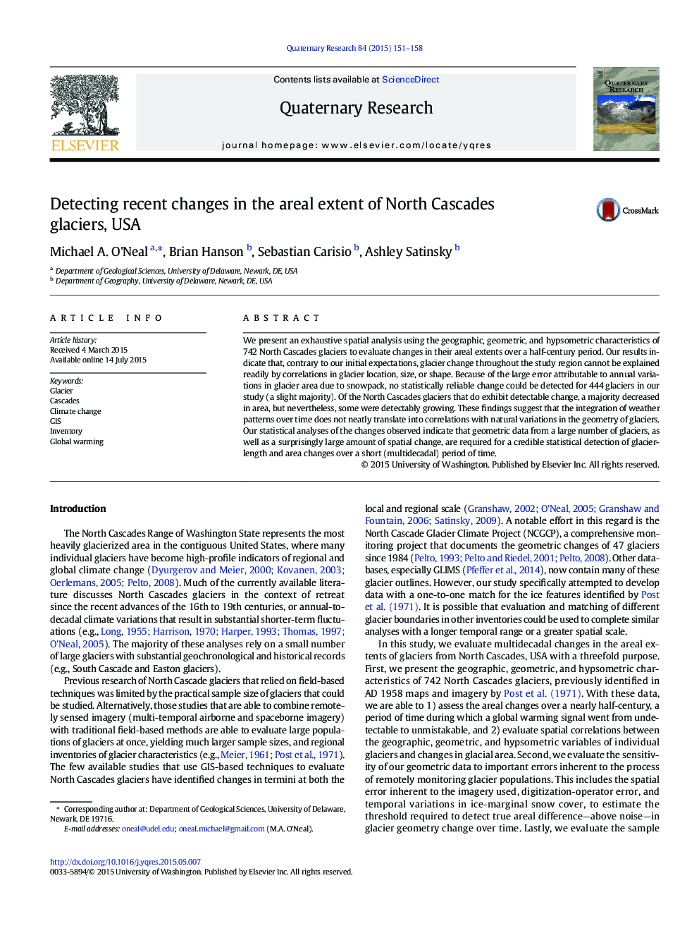 Detecting recent changes in the areal extent of North Cascades glaciers, USA