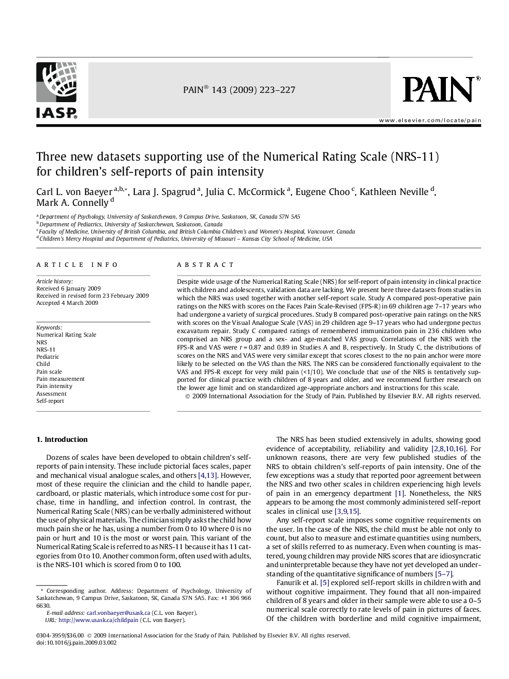 Three new datasets supporting use of the Numerical Rating Scale (NRS-11) for children's self-reports of pain intensity