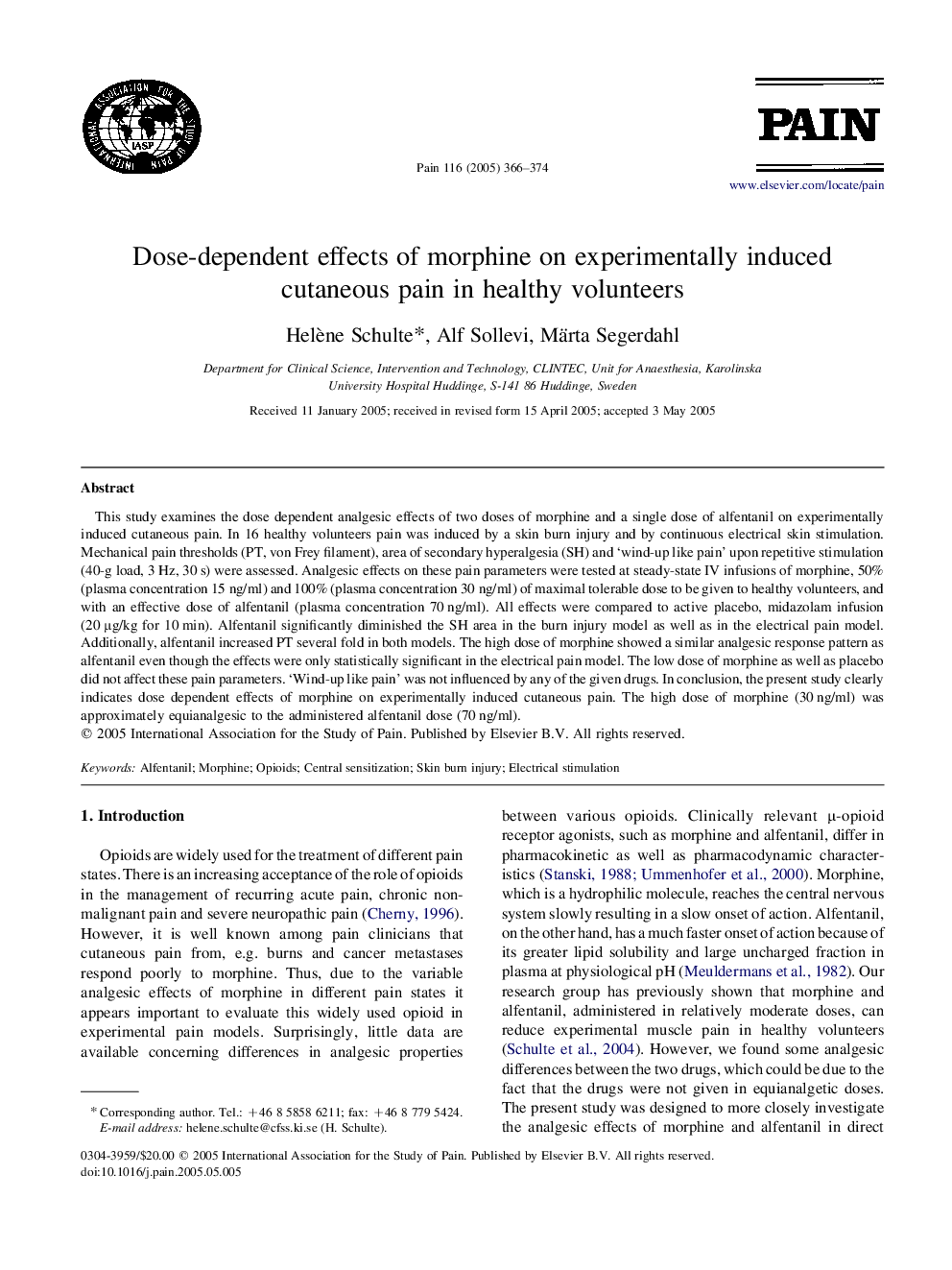 Dose-dependent effects of morphine on experimentally induced cutaneous pain in healthy volunteers