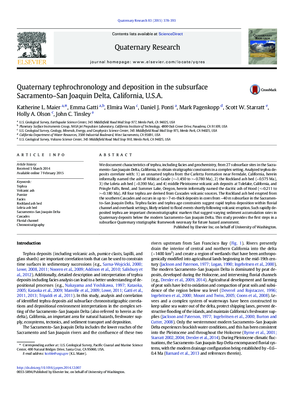 Quaternary tephrochronology and deposition in the subsurface Sacramento–San Joaquin Delta, California, U.S.A.