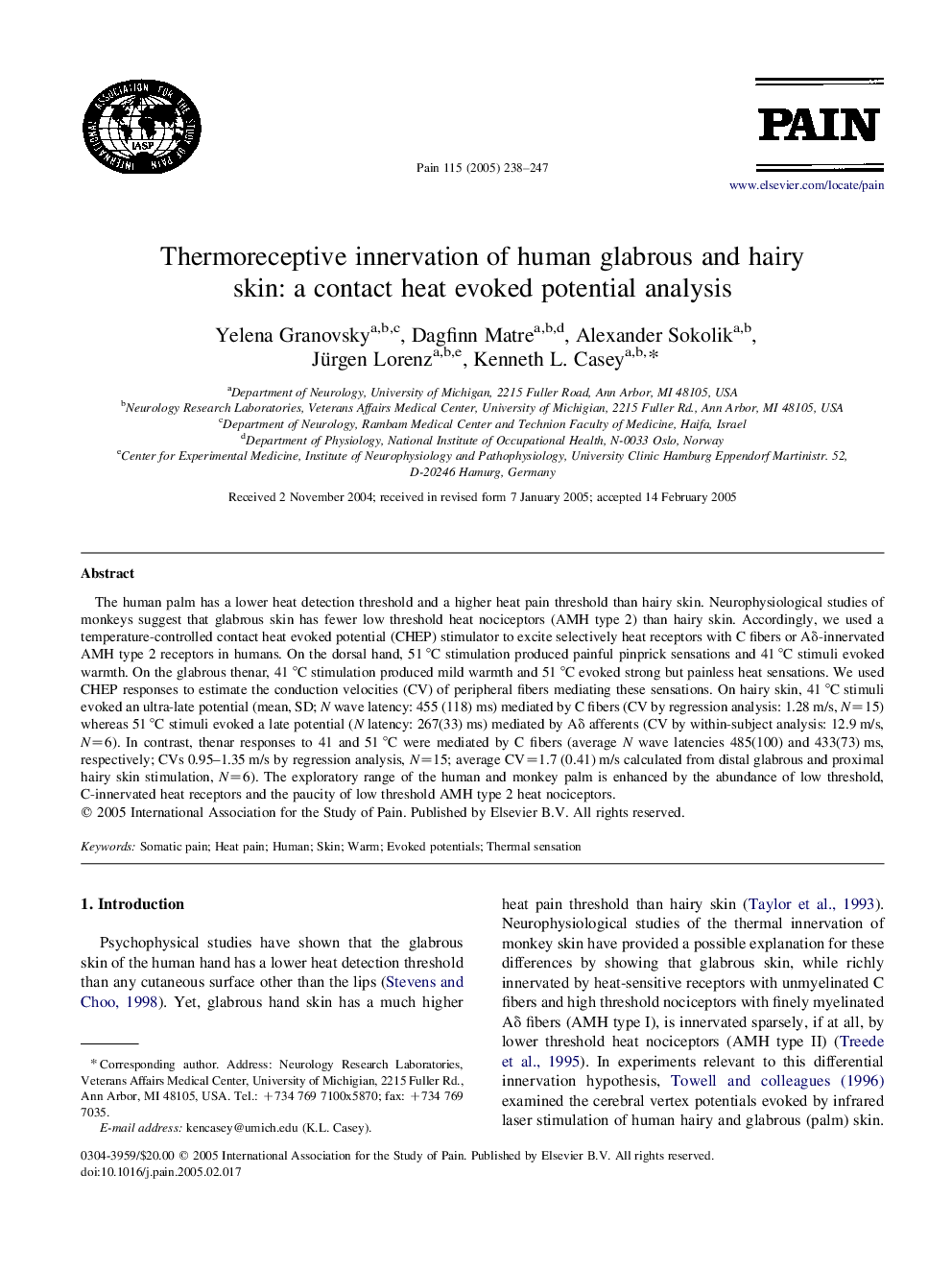 عکس صفحه اول مقاله: Thermoreceptive innervation of human glabrous and hairy skin: a contact heat evoked potential analysis Thermoreceptive innervation of human glabrous and hairy skin: a contact heat evoked potential analysis