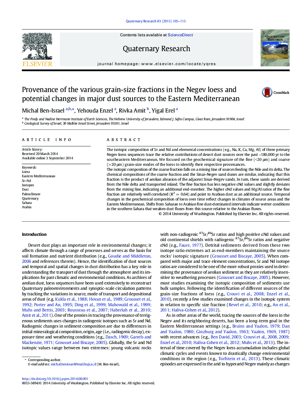 Provenance of the various grain-size fractions in the Negev loess and potential changes in major dust sources to the Eastern Mediterranean