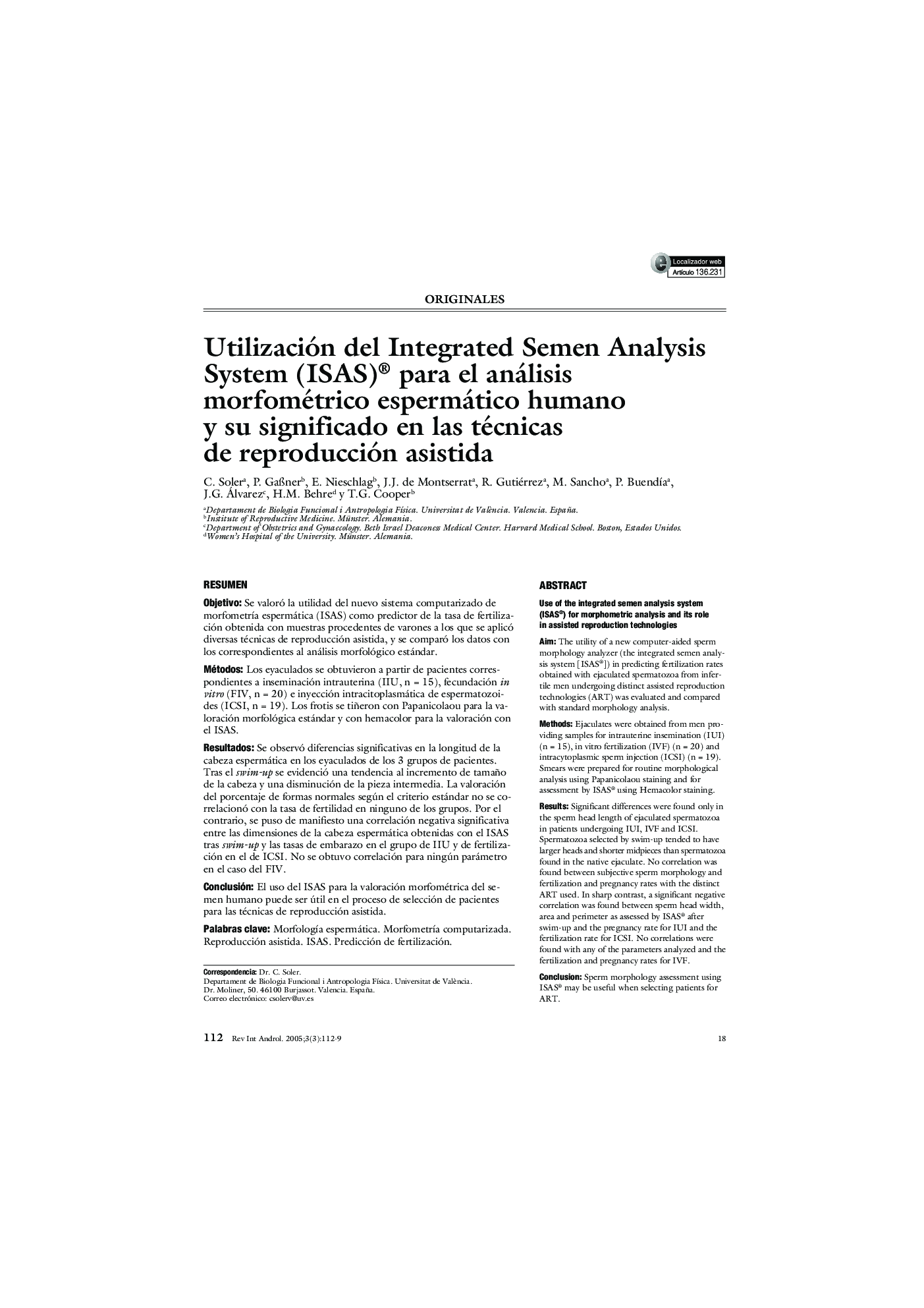 Utilización del Integrated Semen Analysis System (ISAS)® para el análisis morfométrico espermático humano y su significado en las técnicas de reproducción asistida