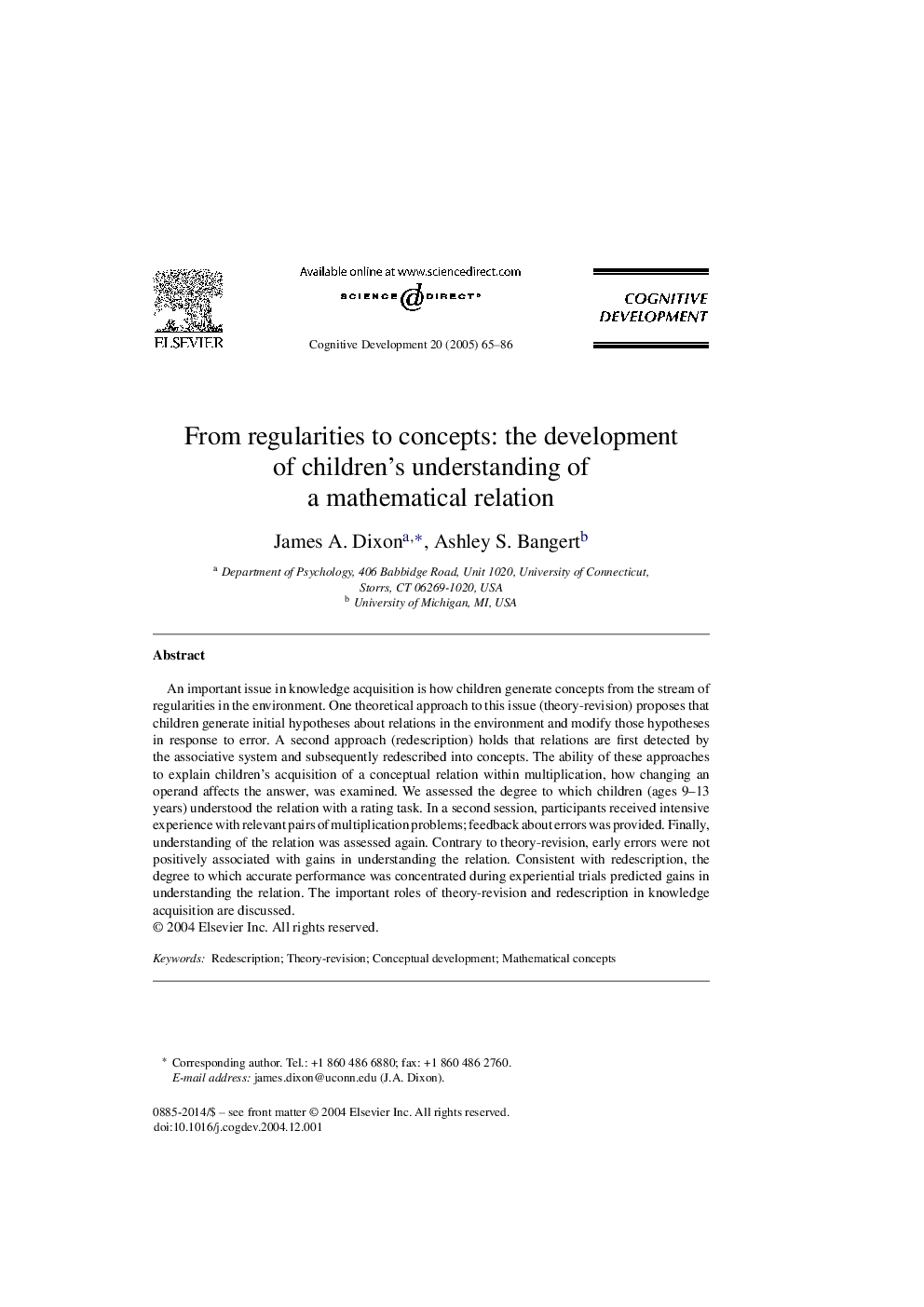 From regularities to concepts: the development of children's understanding of a mathematical relation