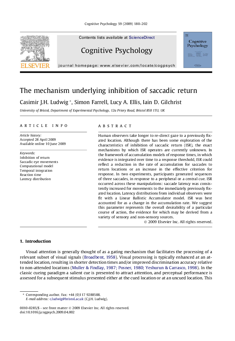 The mechanism underlying inhibition of saccadic return