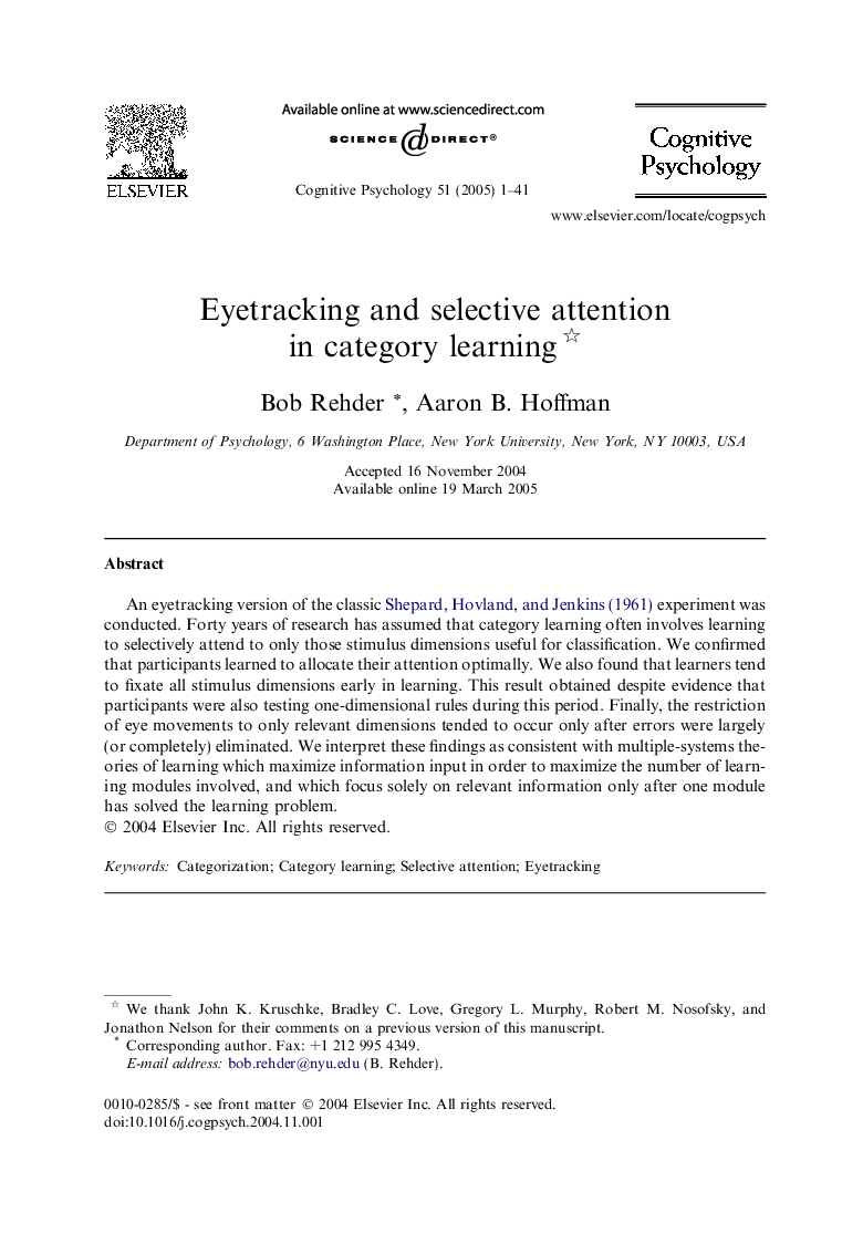 Eyetracking and selective attention in category learning