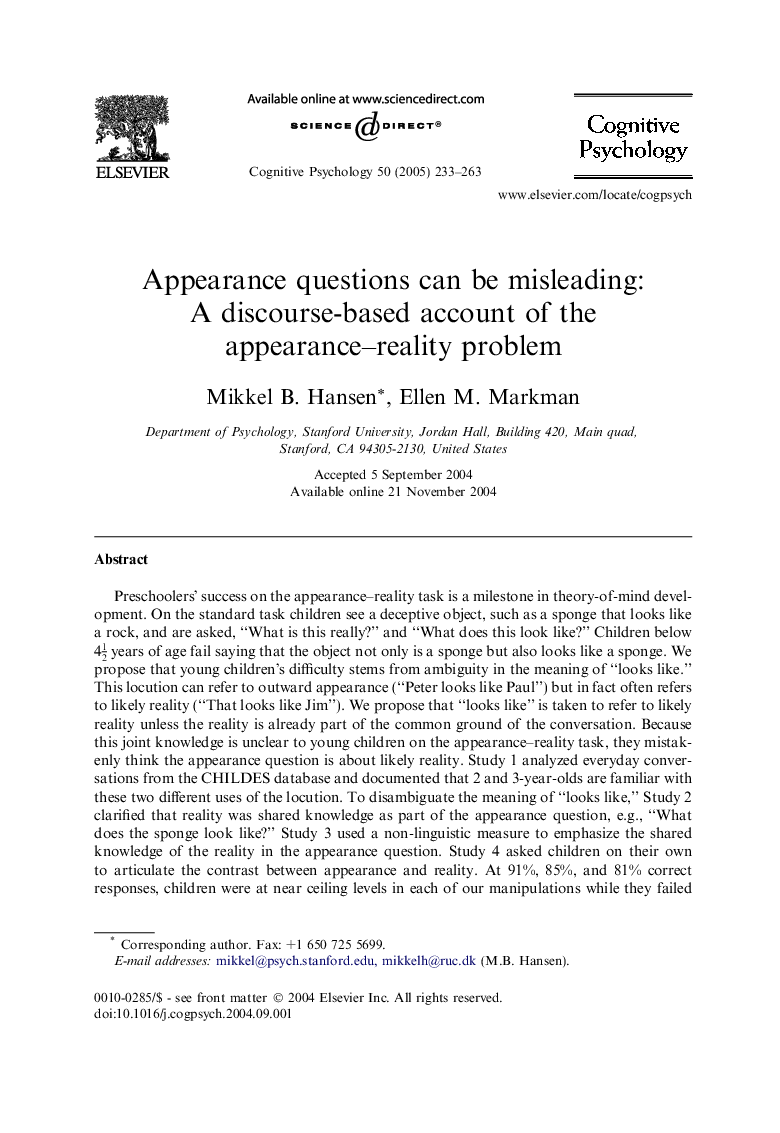 Appearance questions can be misleading: A discourse-based account of the appearance-reality problem