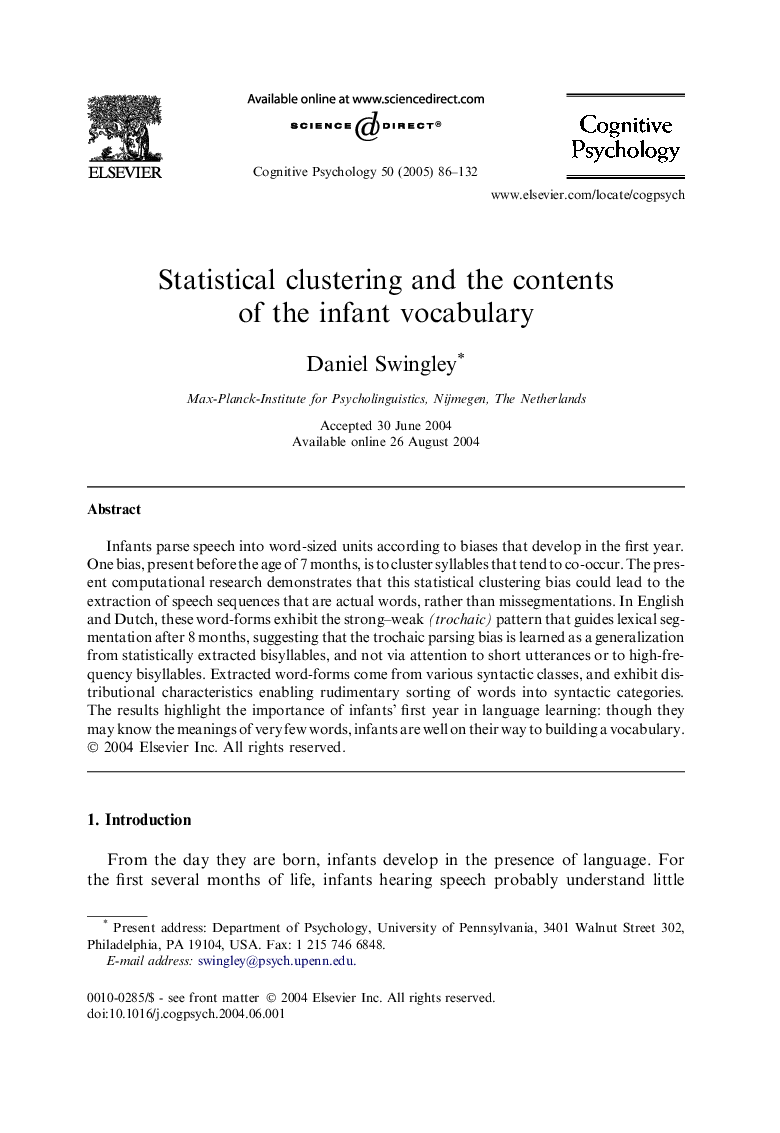 Statistical clustering and the contents of the infant vocabulary