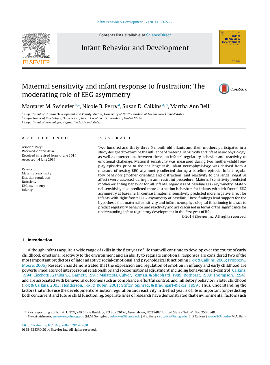 Maternal sensitivity and infant response to frustration: The moderating role of EEG asymmetry