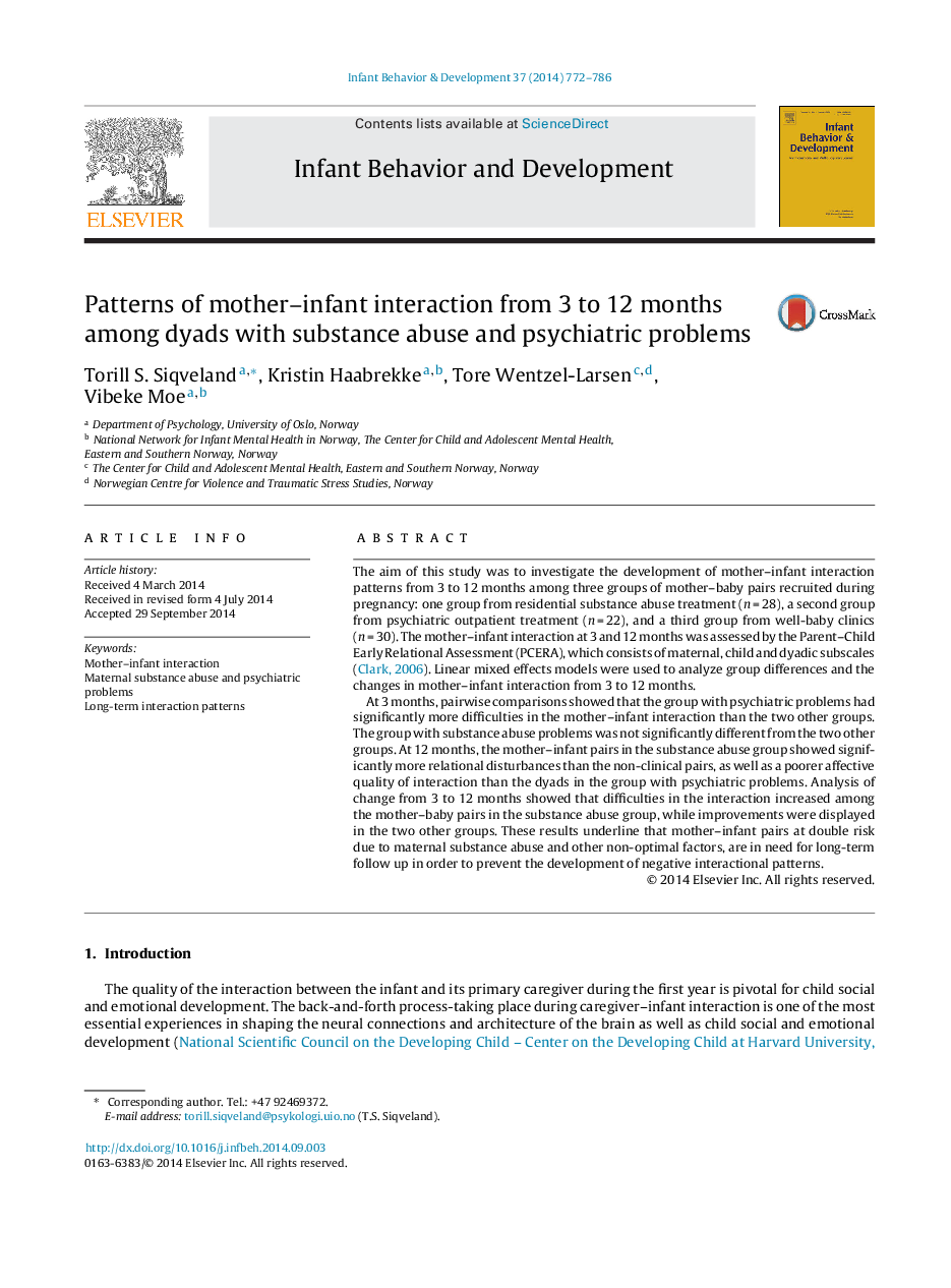 Patterns of mother-infant interaction from 3 to 12 months among dyads with substance abuse and psychiatric problems