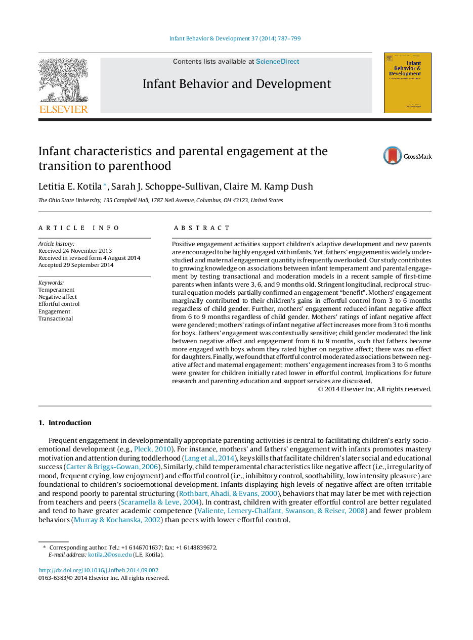 Infant characteristics and parental engagement at the transition to parenthood