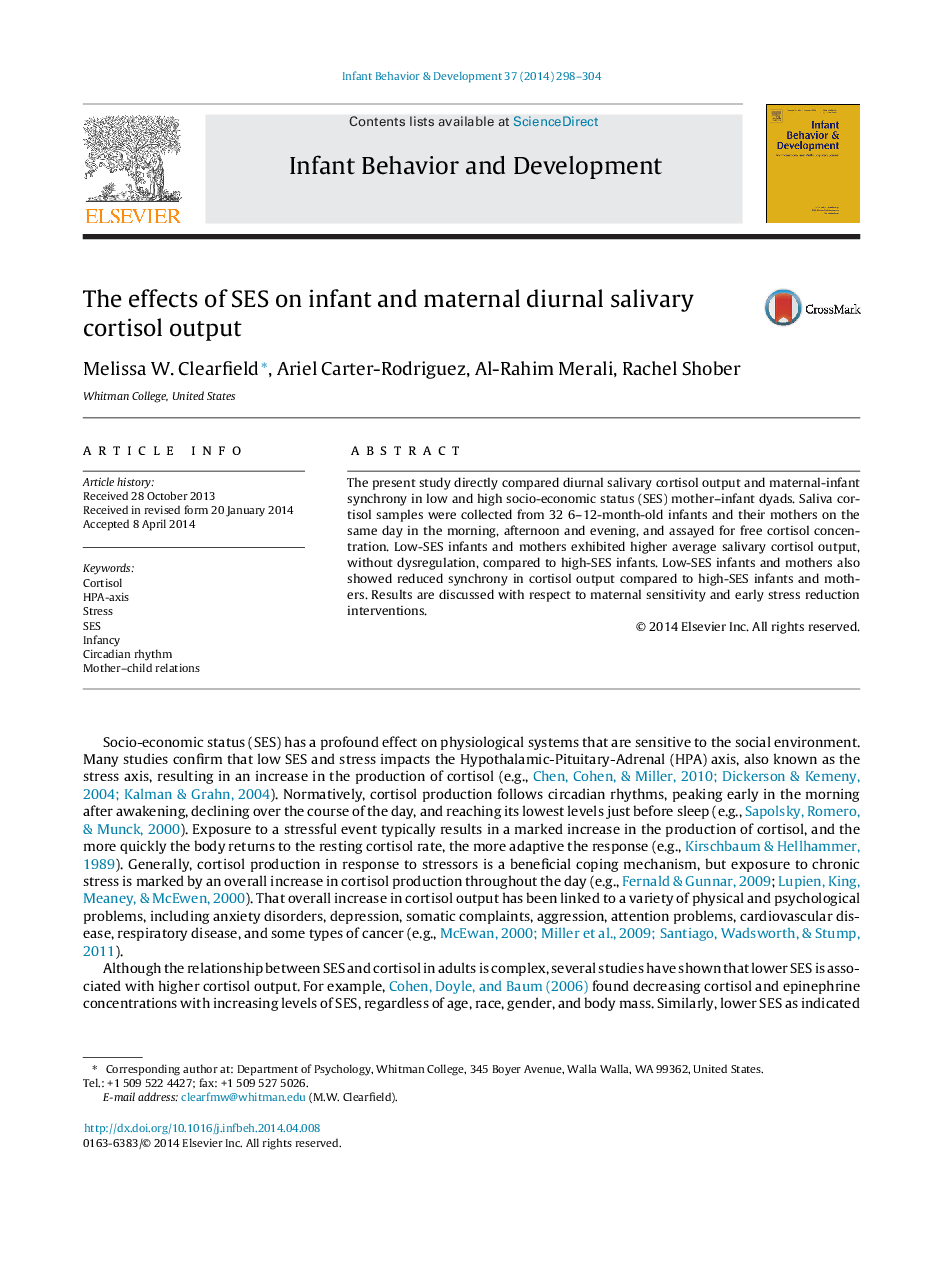 The effects of SES on infant and maternal diurnal salivary cortisol output