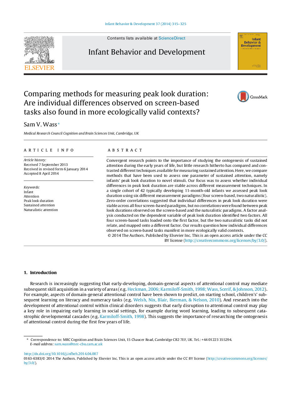 Comparing methods for measuring peak look duration: Are individual differences observed on screen-based tasks also found in more ecologically valid contexts?