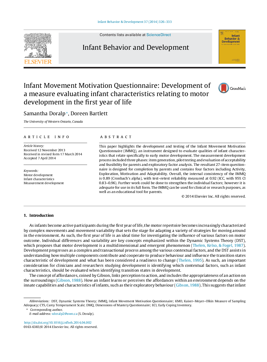 Infant Movement Motivation Questionnaire: Development of a measure evaluating infant characteristics relating to motor development in the first year of life