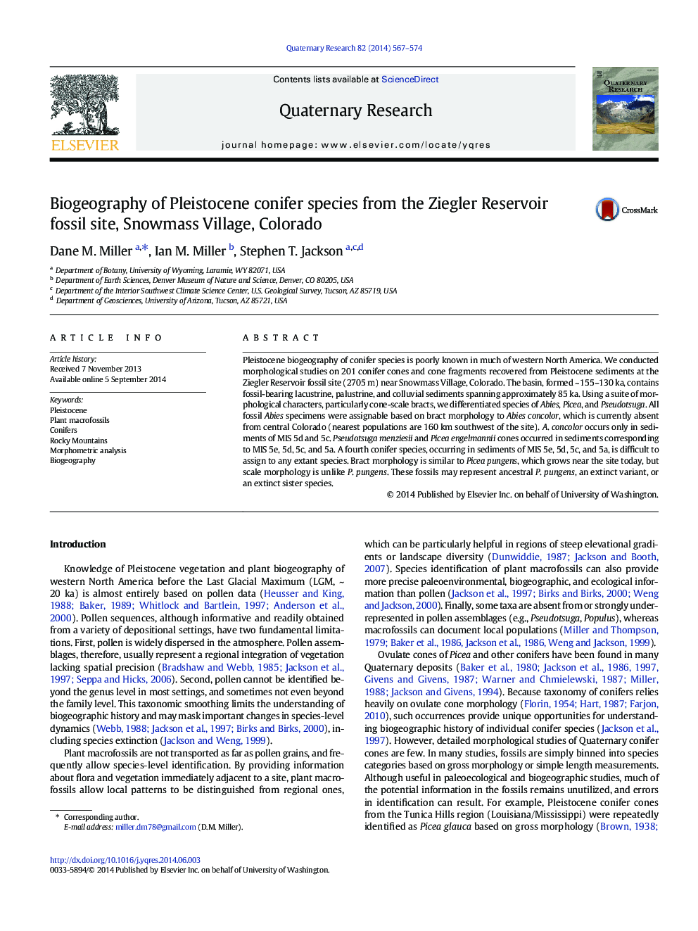 Biogeography of Pleistocene conifer species from the Ziegler Reservoir fossil site, Snowmass Village, Colorado