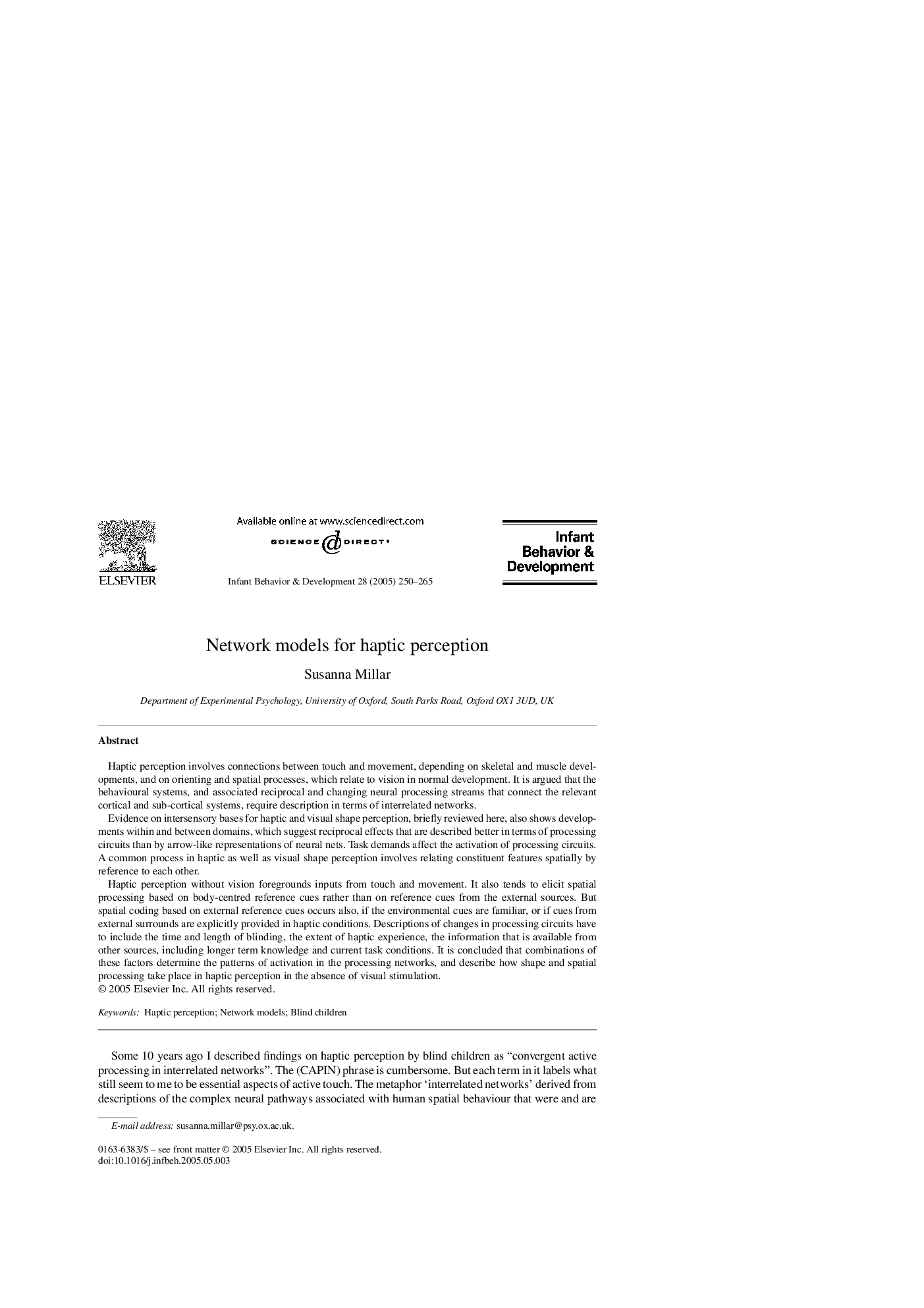 Network models for haptic perception