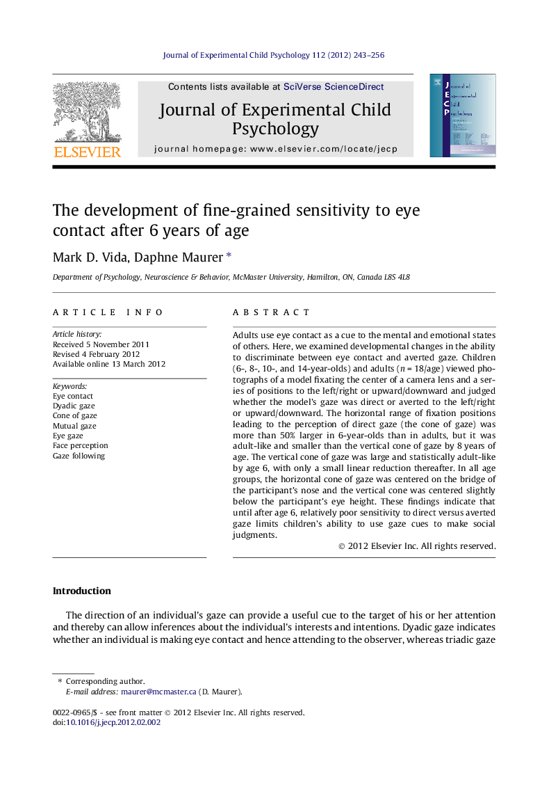 The development of fine-grained sensitivity to eye contact after 6Â years of age