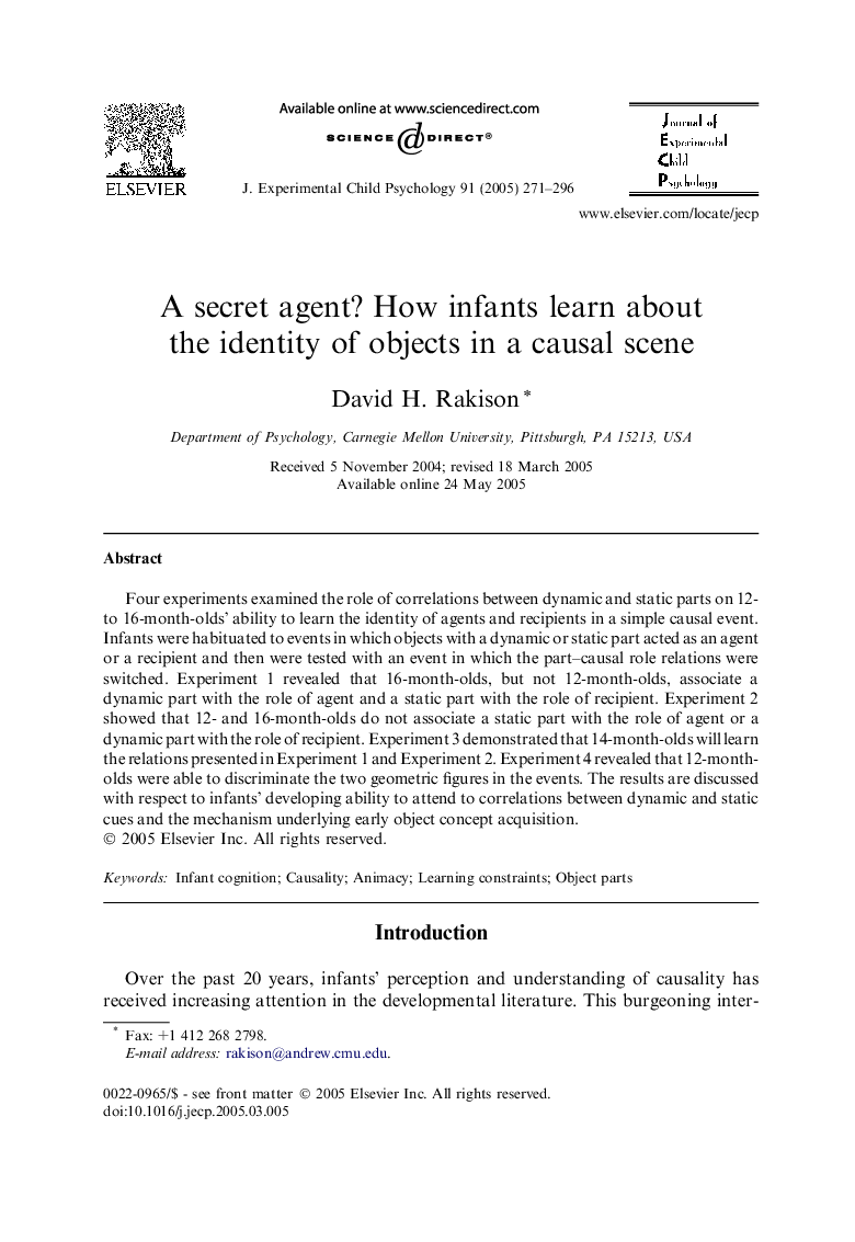 A secret agent? How infants learn about the identity of objects in a causal scene