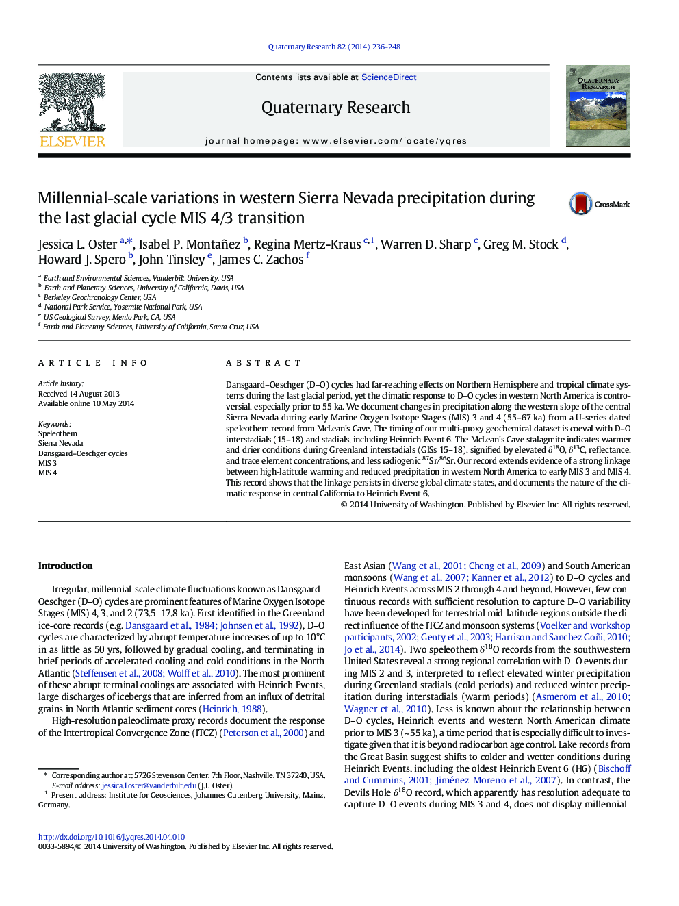 Millennial-scale variations in western Sierra Nevada precipitation during the last glacial cycle MIS 4/3 transition