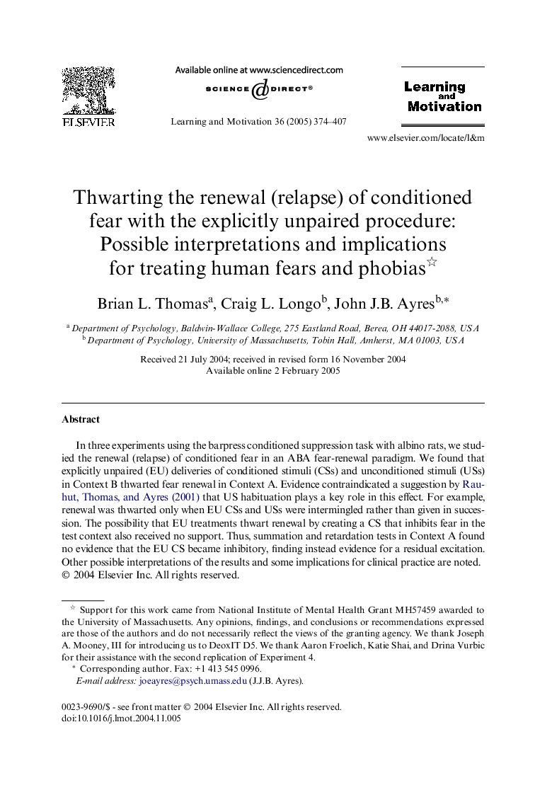 Thwarting the renewal (relapse) of conditioned fear with the explicitly unpaired procedure: Possible interpretations and implications for treating human fears and phobias
