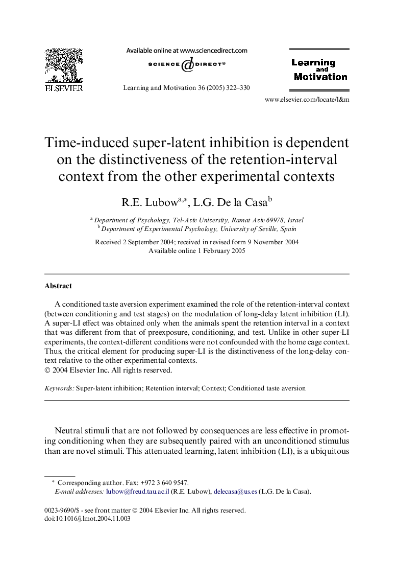 Time-induced super-latent inhibition is dependent on the distinctiveness of the retention-interval context from the other experimental contexts