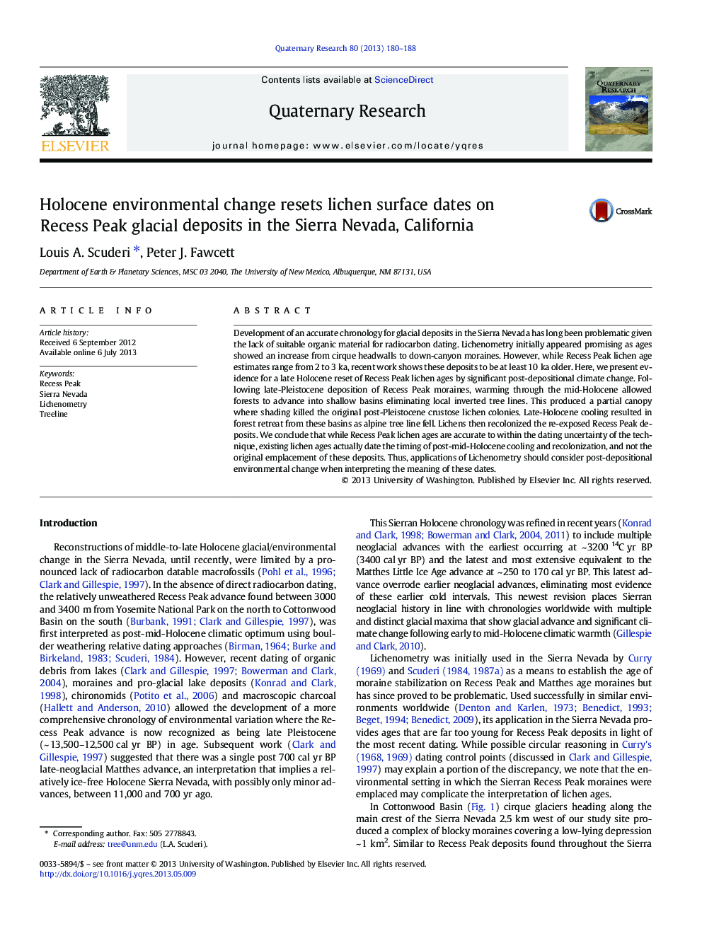 Holocene environmental change resets lichen surface dates on Recess Peak glacial deposits in the Sierra Nevada, California