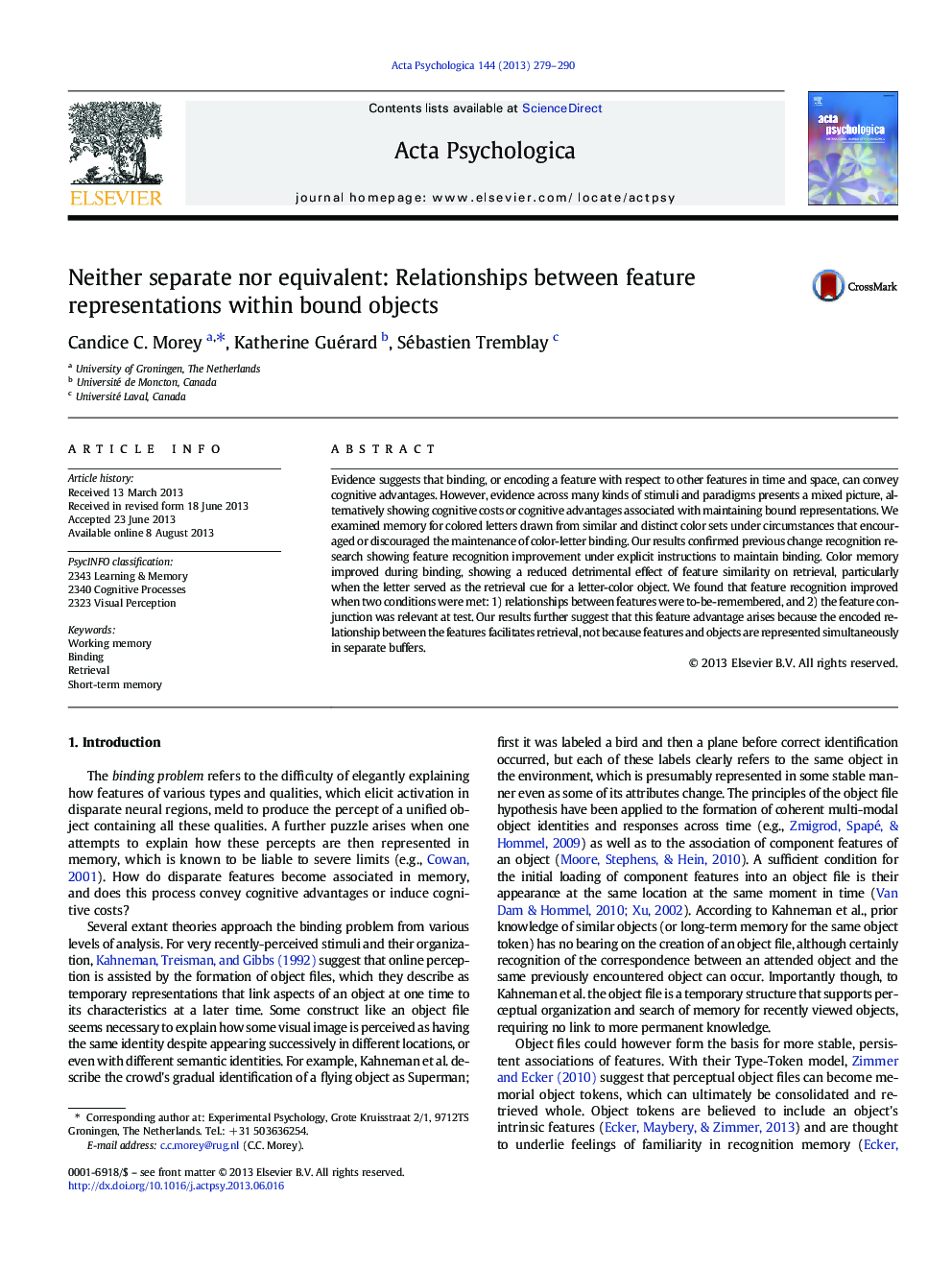 Neither separate nor equivalent: Relationships between feature representations within bound objects