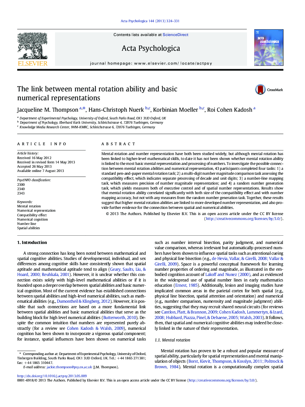 The link between mental rotation ability and basic numerical representations