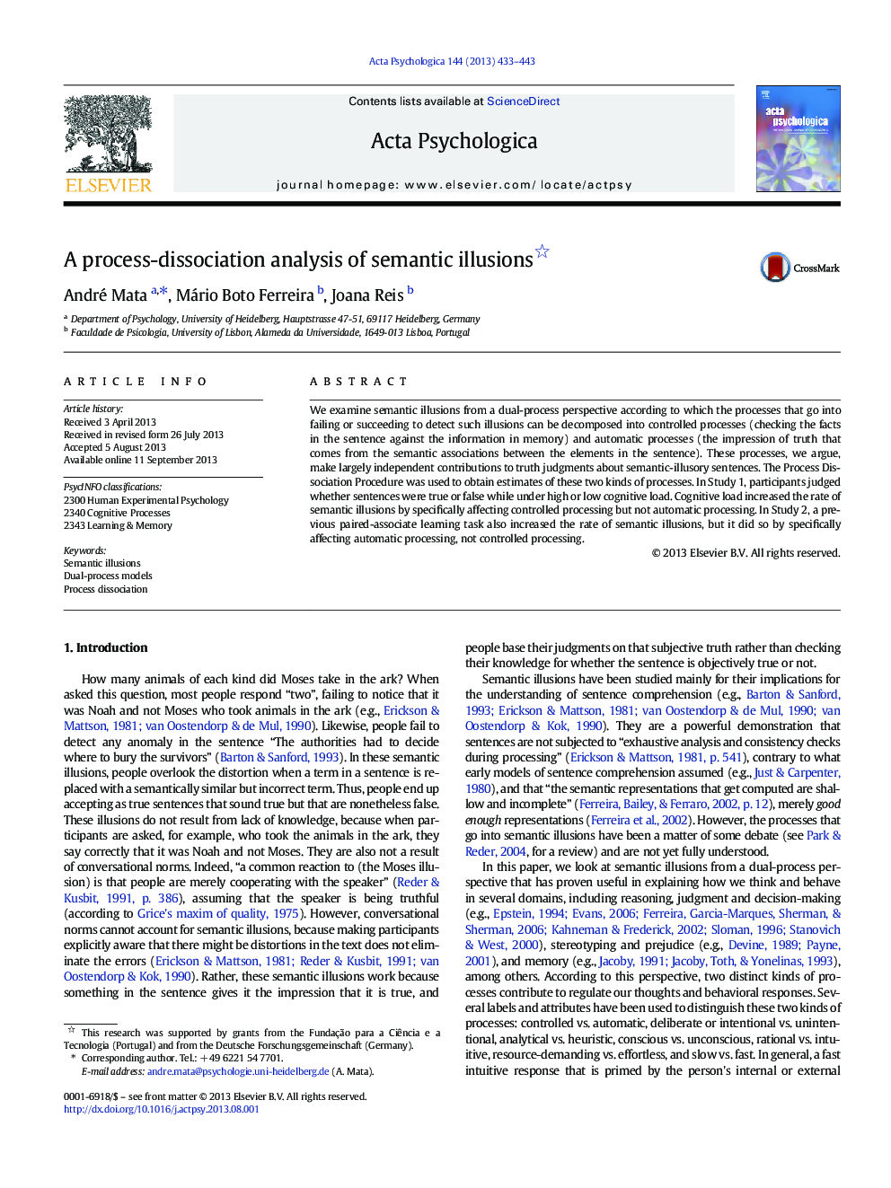 A process-dissociation analysis of semantic illusions