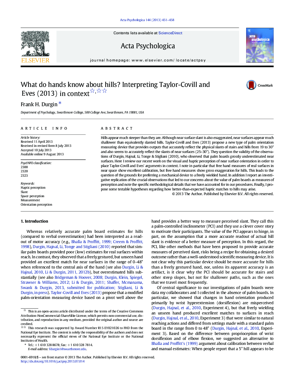 What do hands know about hills? Interpreting Taylor-Covill and Eves (2013) in context