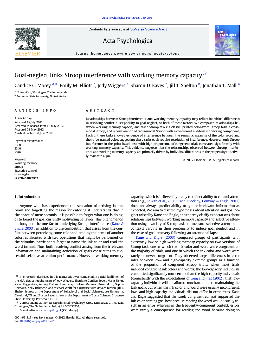 Goal-neglect links Stroop interference with working memory capacity