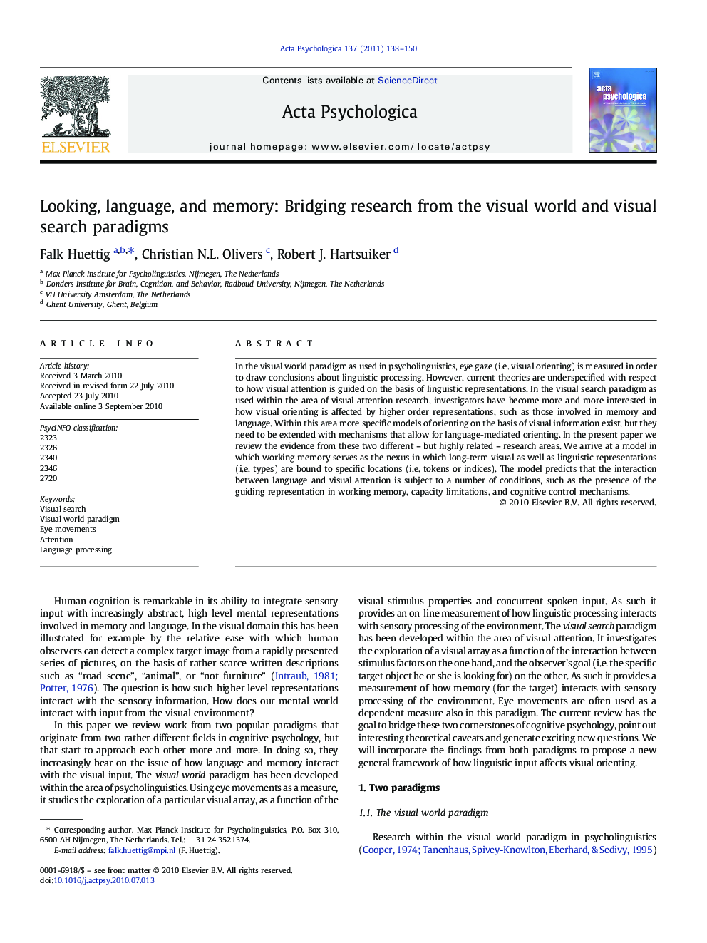 Looking, language, and memory: Bridging research from the visual world and visual search paradigms