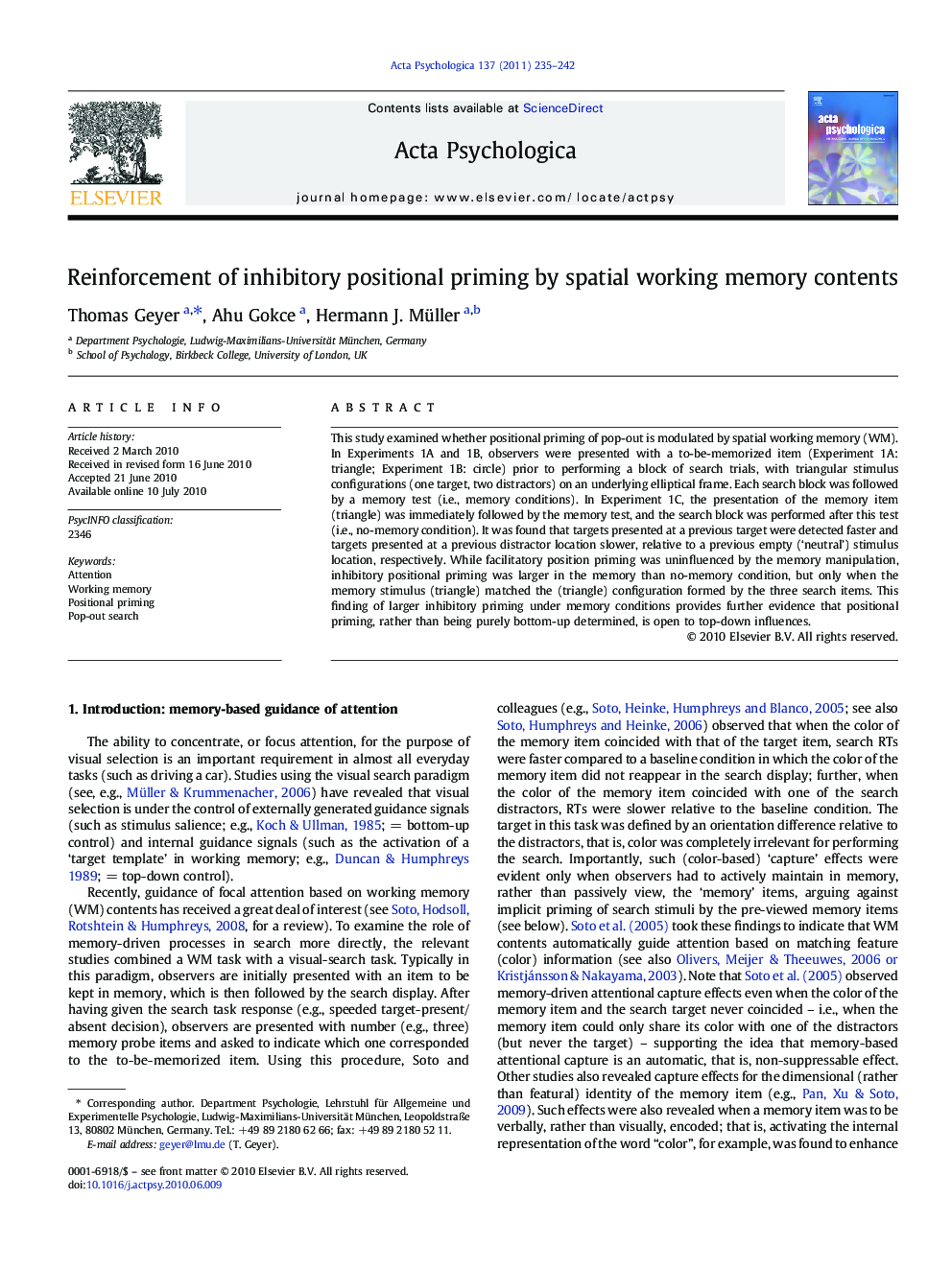 Reinforcement of inhibitory positional priming by spatial working memory contents