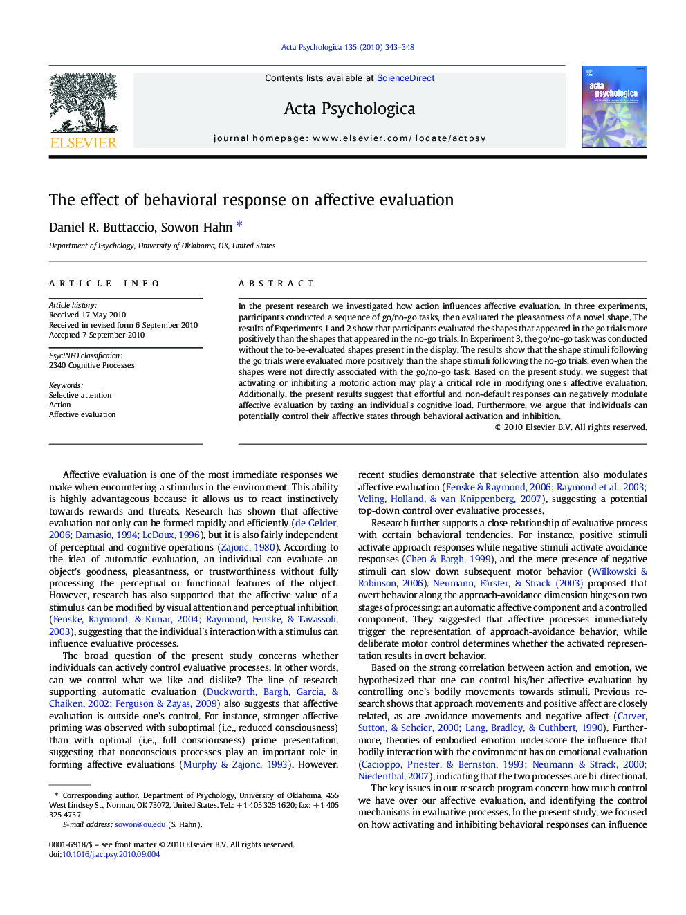 The effect of behavioral response on affective evaluation