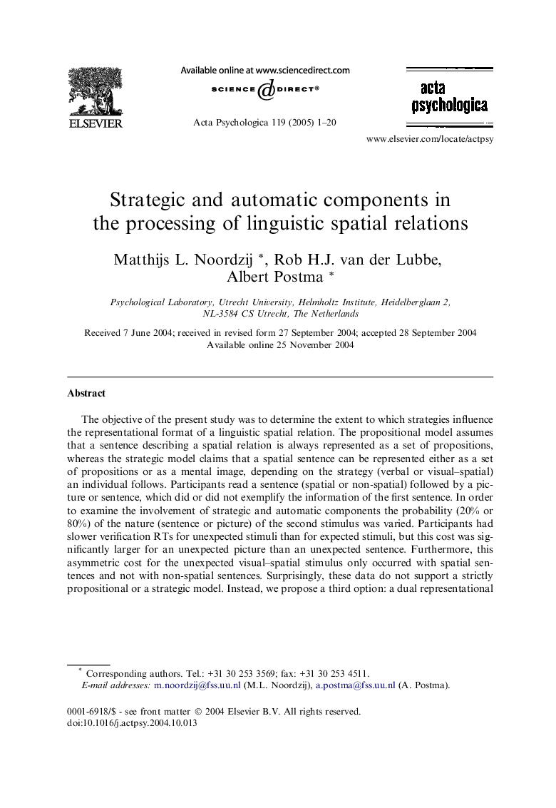 Strategic and automatic components in the processing of linguistic spatial relations