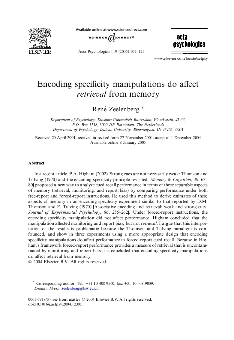 Encoding specificity manipulations do affect retrieval from memory