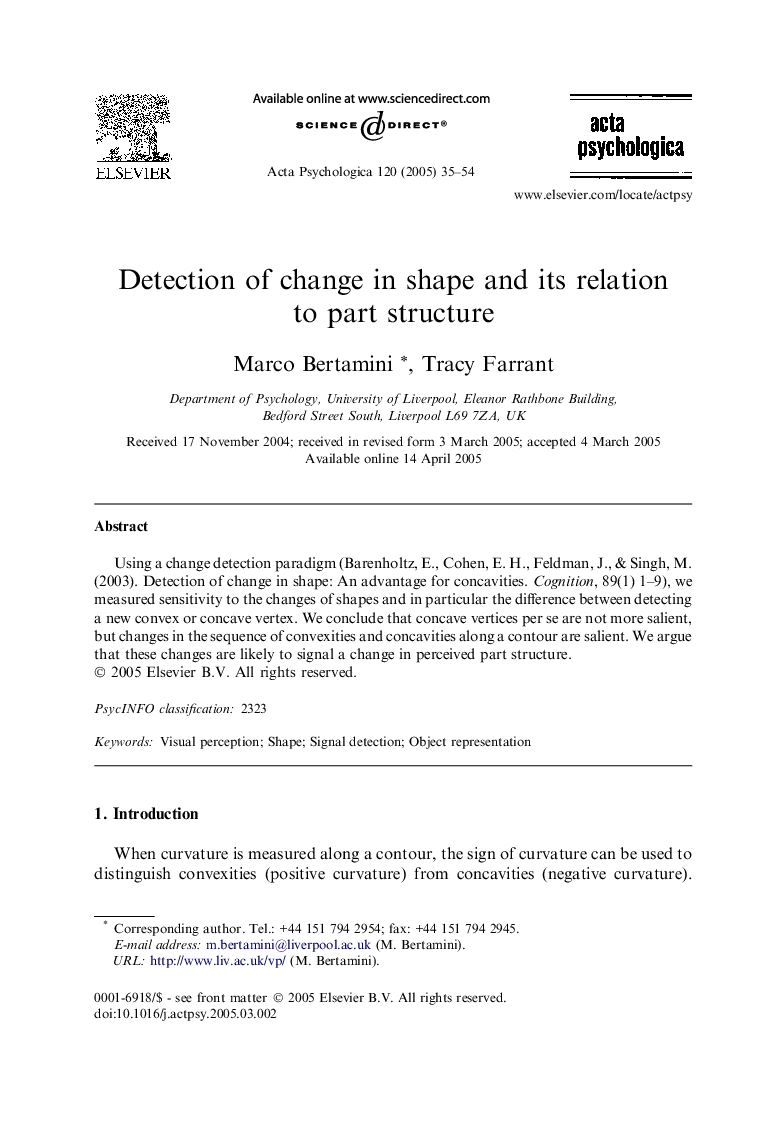 Detection of change in shape and its relation to part structure