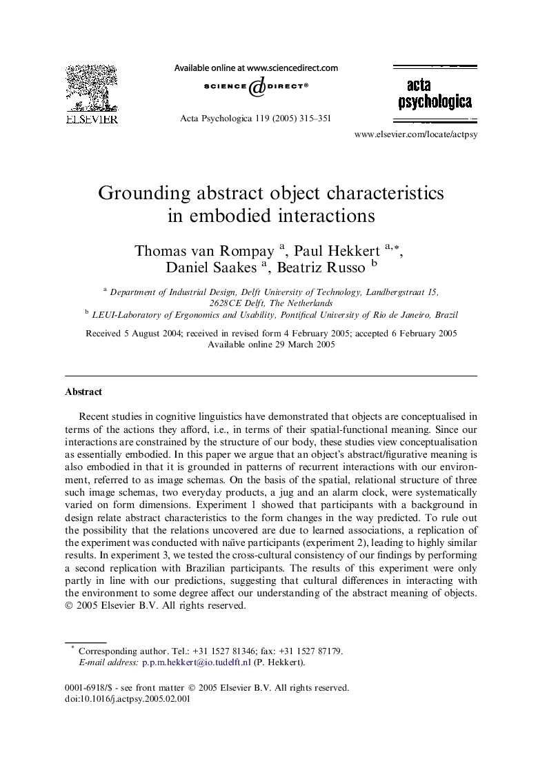 Grounding abstract object characteristics in embodied interactions