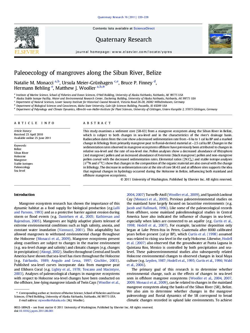 Paleoecology of mangroves along the Sibun River, Belize