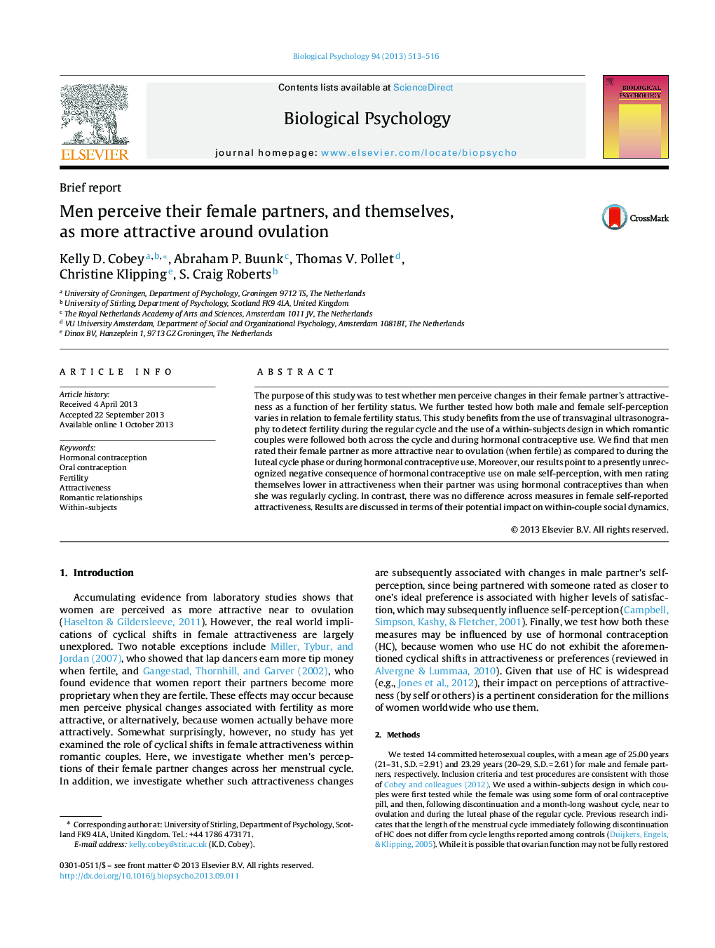 Men perceive their female partners, and themselves, as more attractive around ovulation