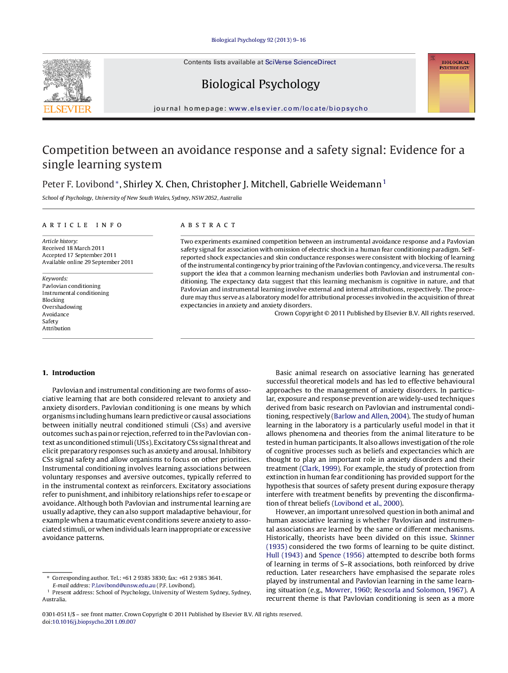 Competition between an avoidance response and a safety signal: Evidence for a single learning system