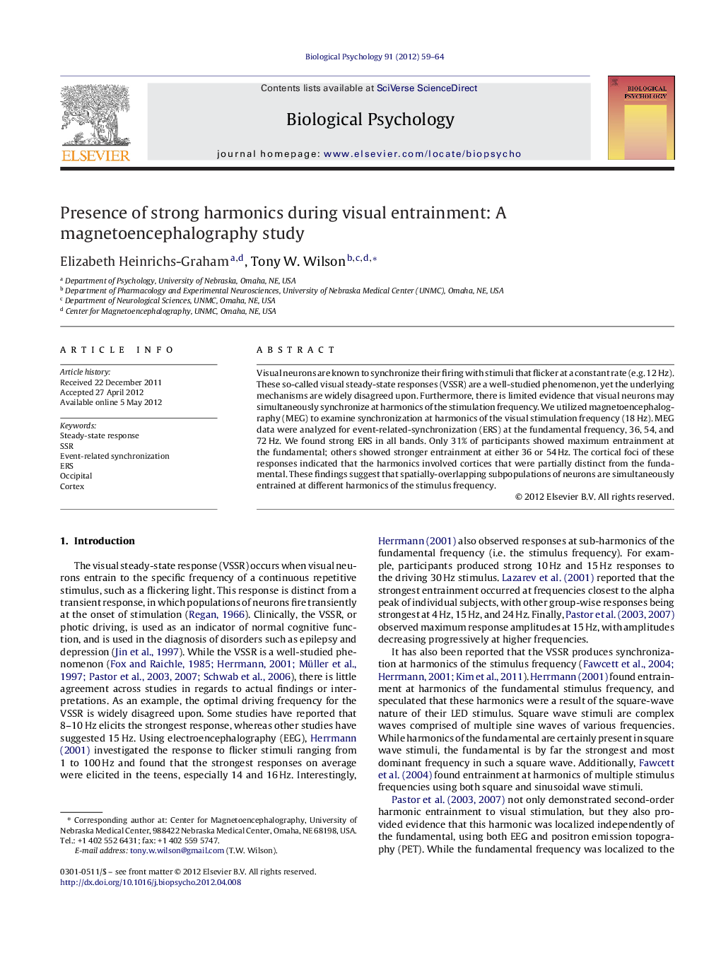 Presence of strong harmonics during visual entrainment: A magnetoencephalography study