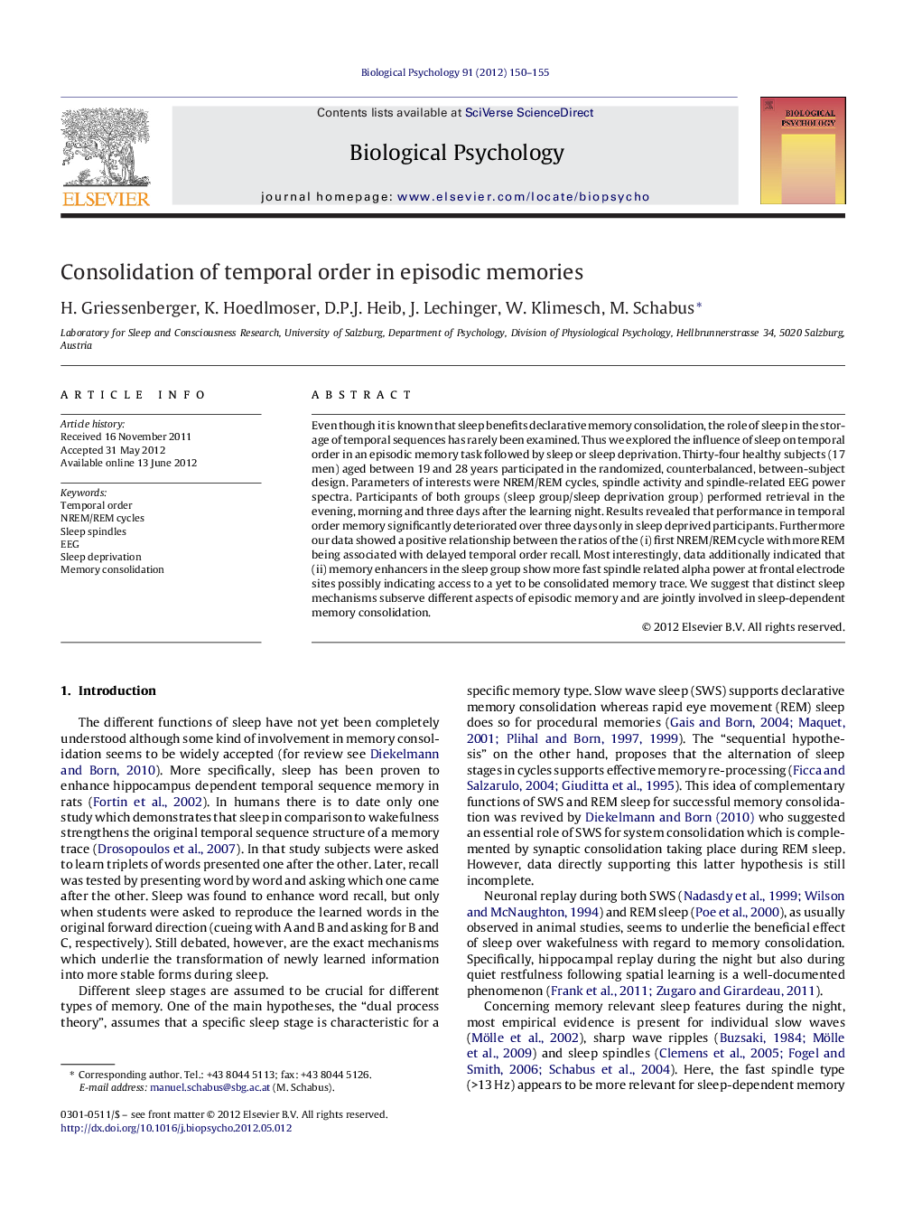 Consolidation of temporal order in episodic memories